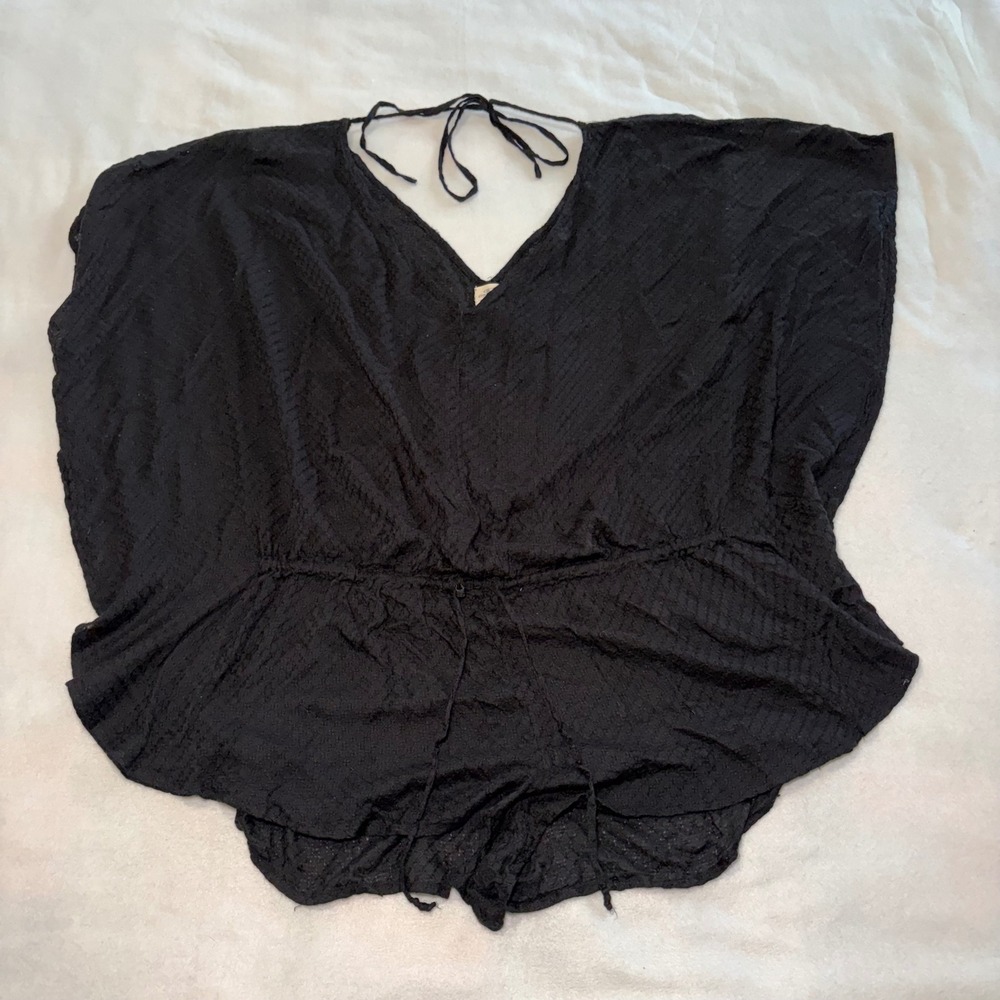 ONeill Black Textured Boho Beach Coverup Romper Butterfly Sleeve Womens S Surf
